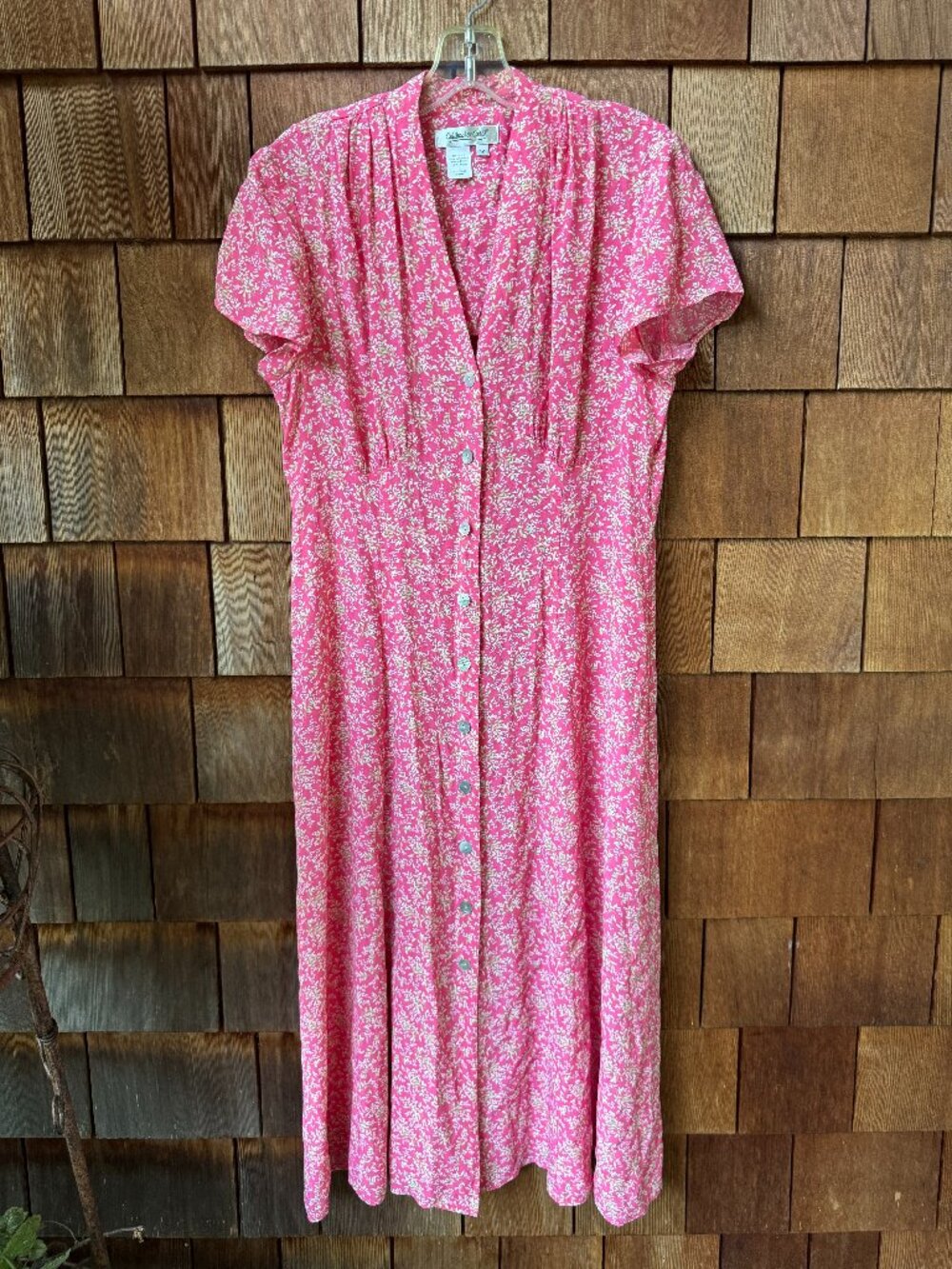 Coldwater Creek Pink Floral Vintage Short Sleeve Midi Dress in Women's 12